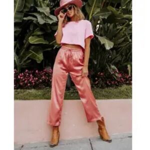 Bobbie Wren Take Me Away Satin Pants in Rose Size Small